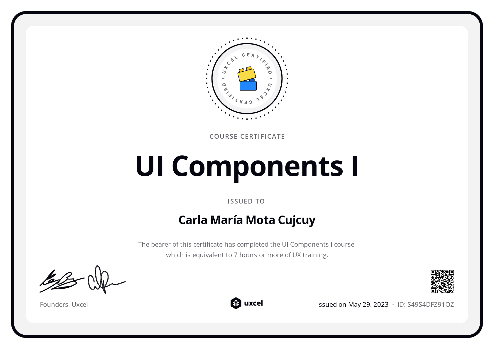 Carla María Mota Cujcuy's certificate
